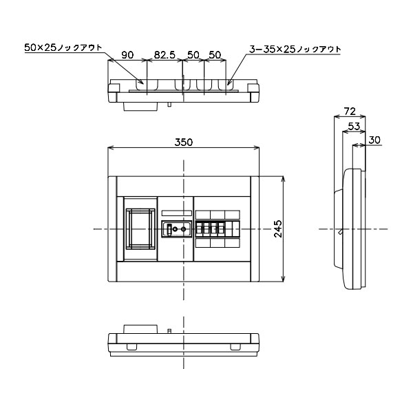 パナソニック住宅分電盤リミッタースペース付ヨコ1列露出形4+230Aスッキリパネルコンパクト21BQWB32342