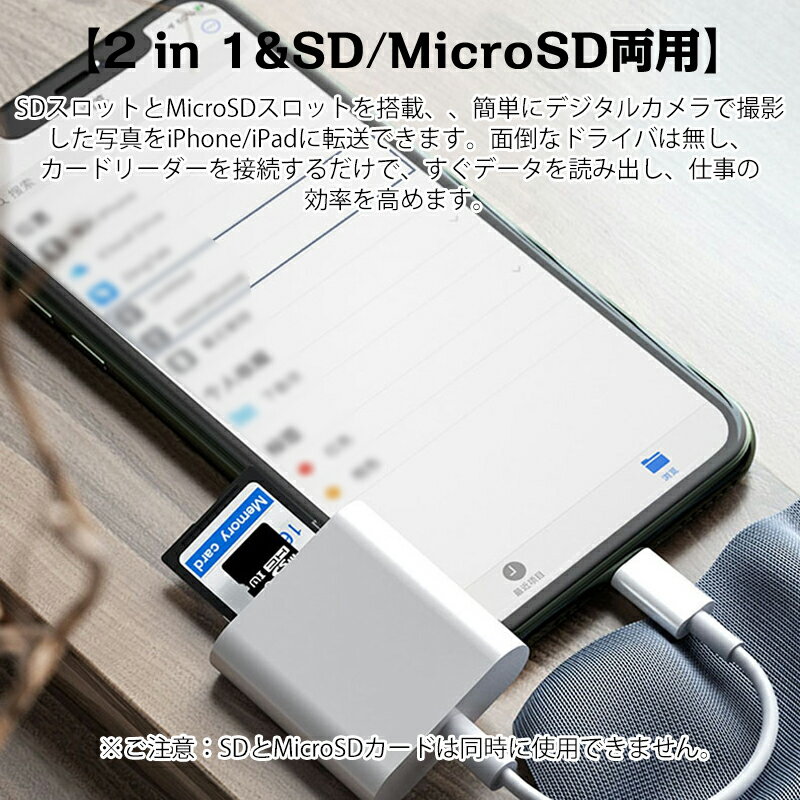 SDカードリーダー2in1iphoneマイクロsdカードリーダーメモリーカードmicrosdカードリーダー写真移動iPadiOS専用カメラリーダー高速データ転送