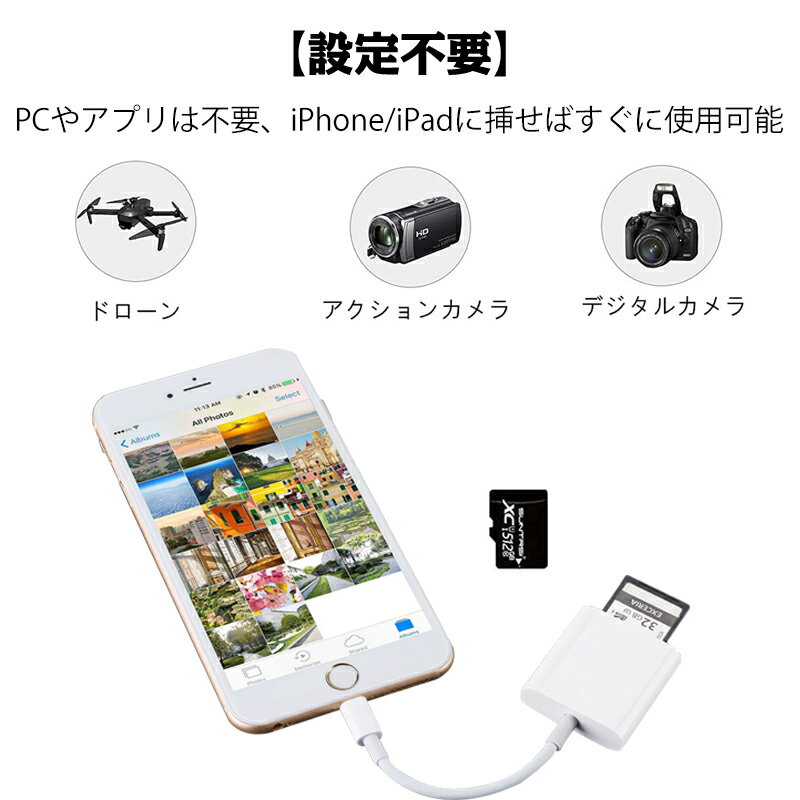 SDカードリーダー2in1iphoneマイクロsdカードリーダーメモリーカードmicrosdカードリーダー写真移動iPadiOS専用カメラリーダー高速データ転送