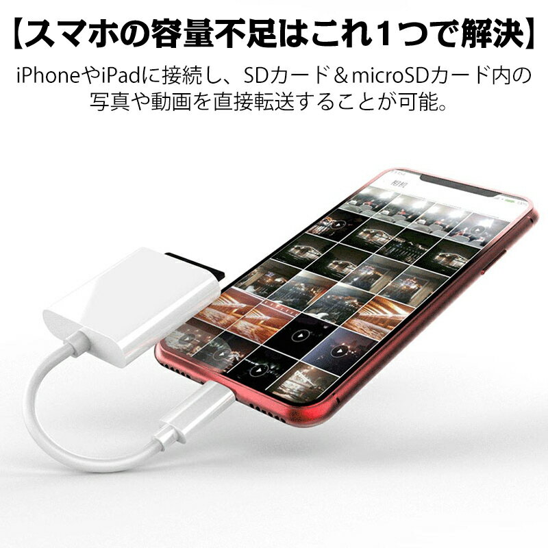 SDカードリーダー2in1iphoneマイクロsdカードリーダーメモリーカードmicrosdカードリーダー写真移動iPadiOS専用カメラリーダー高速データ転送
