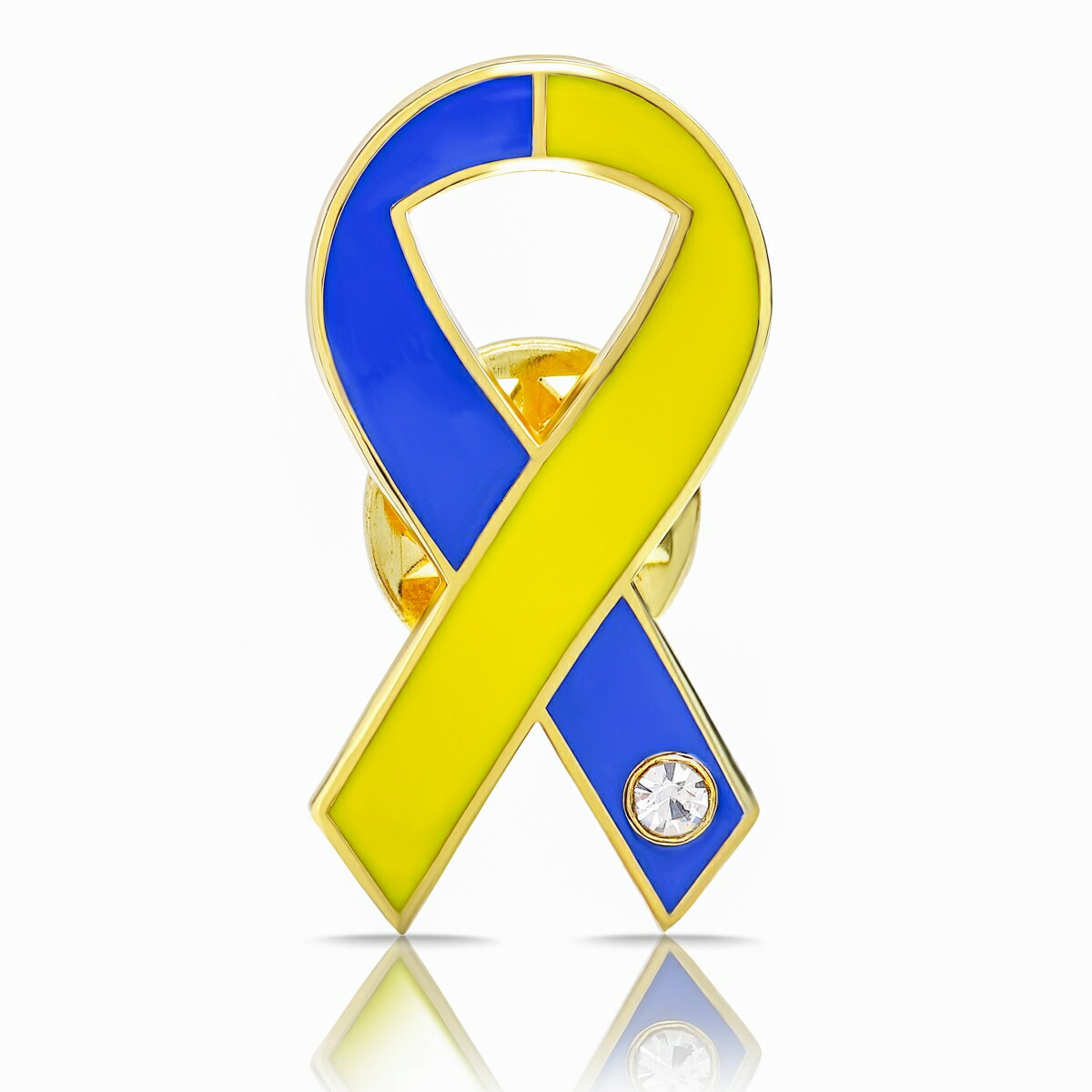 ブルー&イエローリボンピンバッジ平ダウン症染色体異常アウェアネスバッチバッチバッヂ