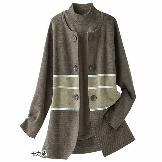 ニットアンサンブルMLLLボタンデザイン配色ニットアンサンブル(M~LL)ベルーナBelluna40代50代60代レディースミセス大人ファッション秋冬ニットアンサンブル