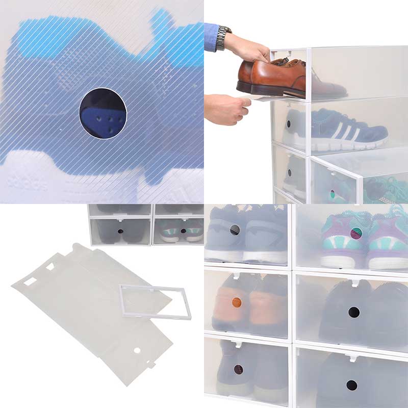 シューズボックス男女兼用サイズ白枠付き8箱入りシューズケースシューズラック靴収納透明通気性抜群新生活開閉扉積み重ね下駄箱靴棚玄関収納ボックスクリアケース靴収納組み立て送料無料