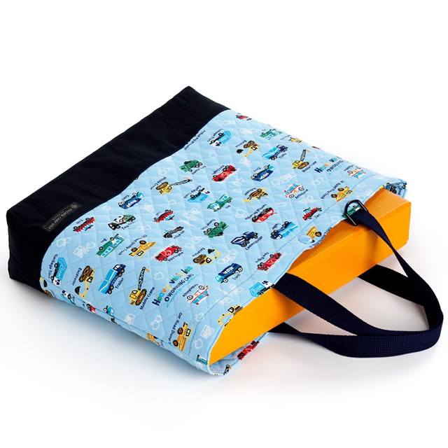 レッスンバッグ子供用マチ付きキルティング手提げバッグお稽古バッグ絵本袋通学入園グッズ子供ピアノレッスンバックおけいこバッグショルダー肩掛け小学生はたらく車スカイ男の子