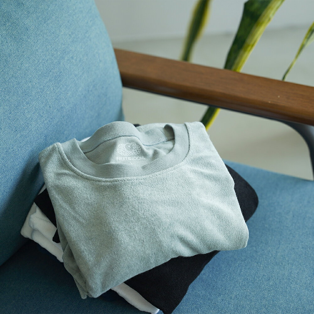 【FRUITOFTHELOOM】クルーネックパイルルームウエアセットアップ/全4色メンズルームウエアパジャマ部屋着ワンマイルウエアホワイトブラックグレーネイビーカジュアル旅行ギフトプレゼント