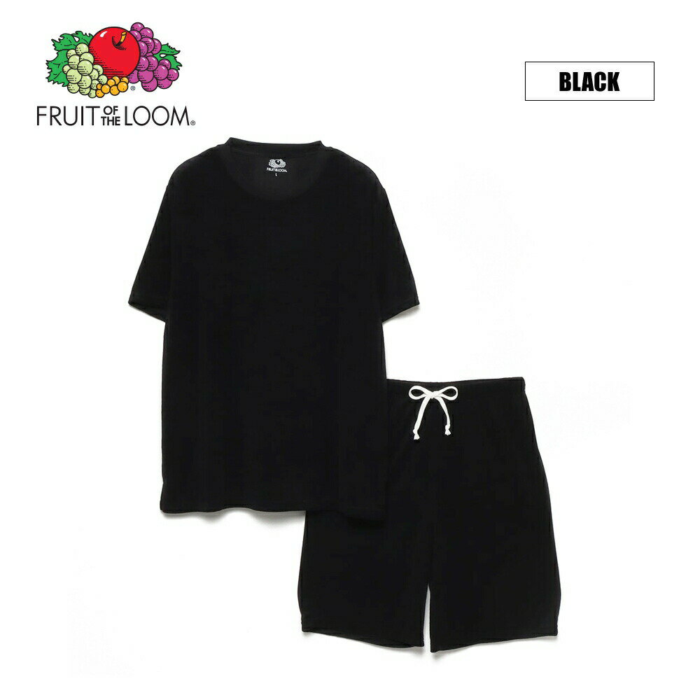 【FRUITOFTHELOOM】クルーネックパイルルームウエアセットアップ/全4色メンズルームウエアパジャマ部屋着ワンマイルウエアホワイトブラックグレーネイビーカジュアル旅行ギフトプレゼント