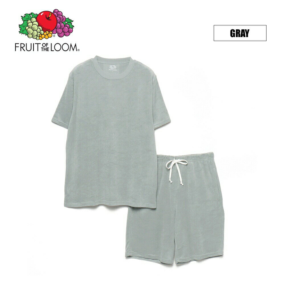 【FRUITOFTHELOOM】クルーネックパイルルームウエアセットアップ/全4色メンズルームウエアパジャマ部屋着ワンマイルウエアホワイトブラックグレーネイビーカジュアル旅行ギフトプレゼント