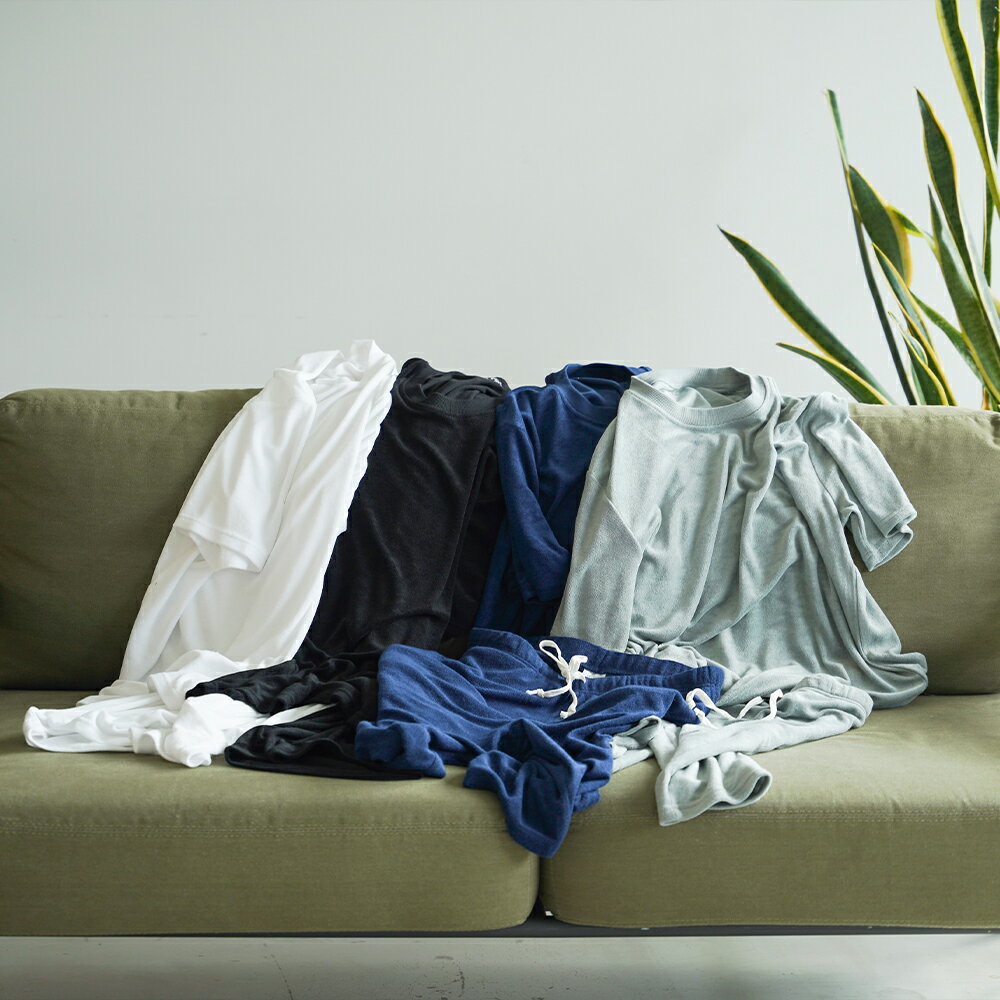 【FRUITOFTHELOOM】クルーネックパイルルームウエアセットアップ/全4色メンズルームウエアパジャマ部屋着ワンマイルウエアホワイトブラックグレーネイビーカジュアル旅行ギフトプレゼント