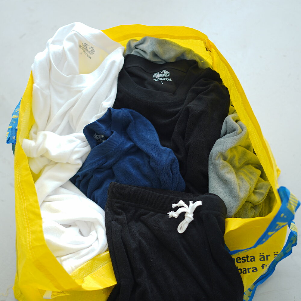 【FRUITOFTHELOOM】クルーネックパイルルームウエアセットアップ/全4色メンズルームウエアパジャマ部屋着ワンマイルウエアホワイトブラックグレーネイビーカジュアル旅行ギフトプレゼント