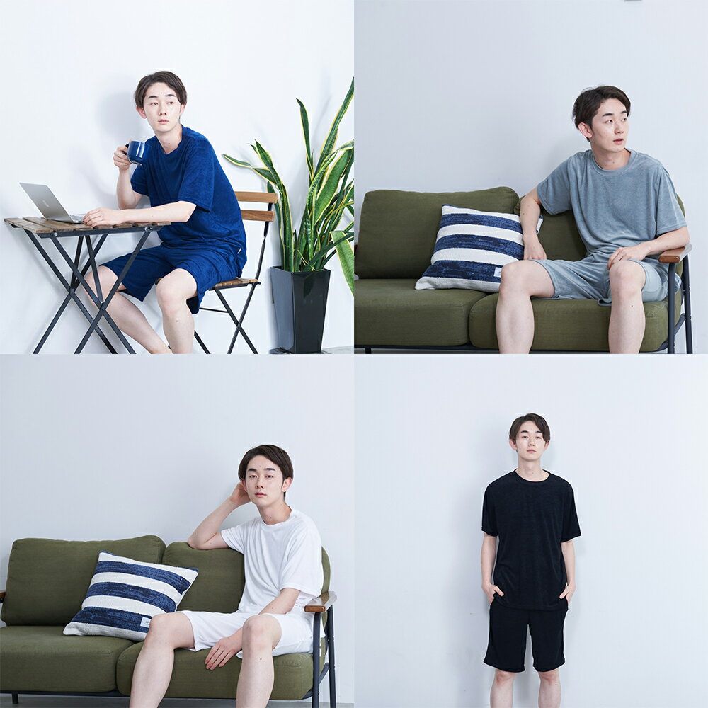 【FRUITOFTHELOOM】クルーネックパイルルームウエアセットアップ/全4色メンズルームウエアパジャマ部屋着ワンマイルウエアホワイトブラックグレーネイビーカジュアル旅行ギフトプレゼント