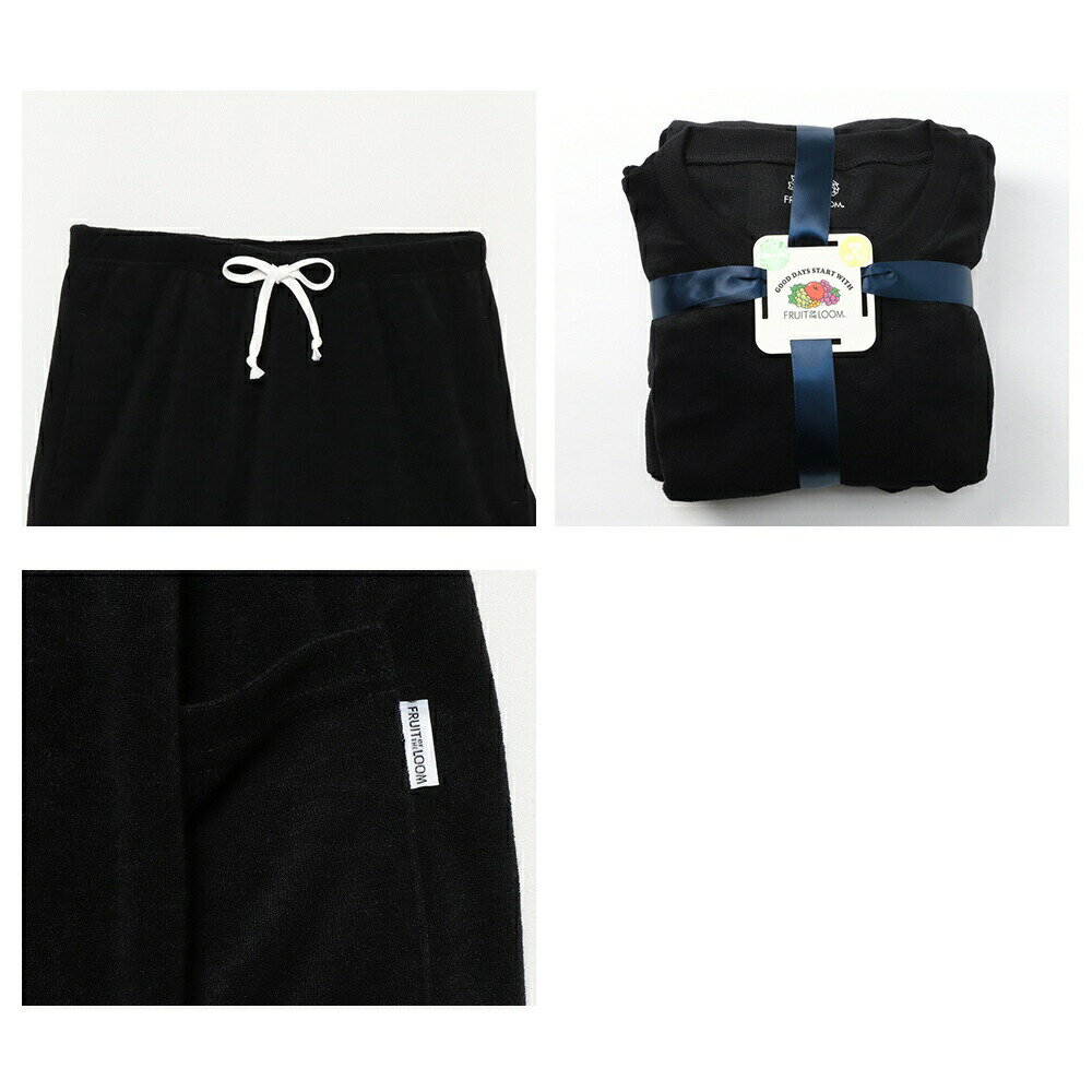 【FRUITOFTHELOOM】クルーネックパイルルームウエアセットアップ/全4色メンズルームウエアパジャマ部屋着ワンマイルウエアホワイトブラックグレーネイビーカジュアル旅行ギフトプレゼント