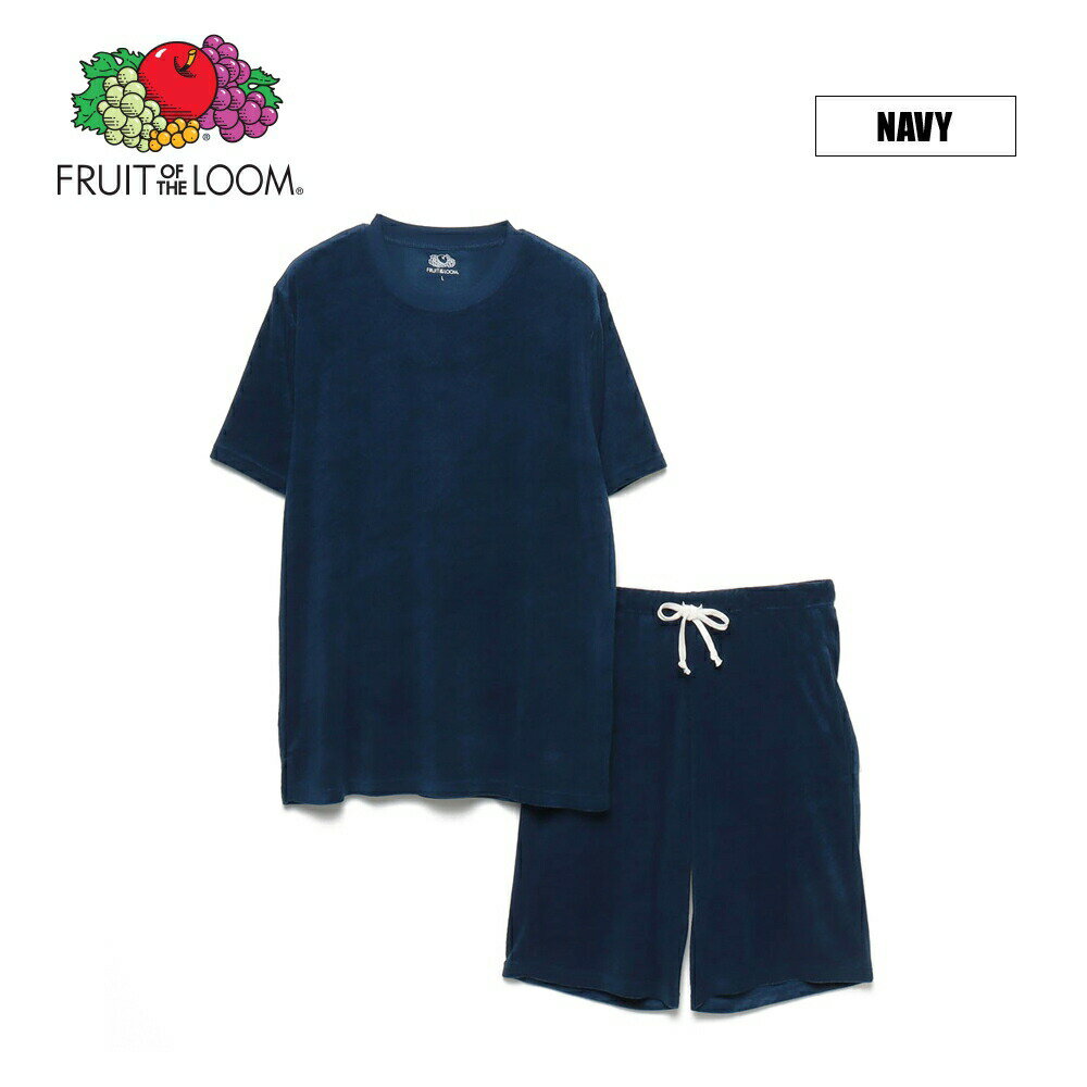 【FRUITOFTHELOOM】クルーネックパイルルームウエアセットアップ/全4色メンズルームウエアパジャマ部屋着ワンマイルウエアホワイトブラックグレーネイビーカジュアル旅行ギフトプレゼント
