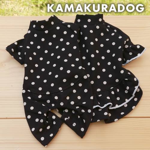 【犬の服】黒地ドットつなぎ&ワンピース