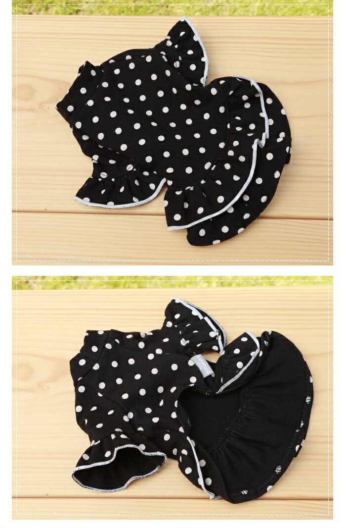 【犬の服】黒地ドットつなぎ&ワンピース