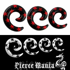 00G★ブラック&レッドスタースパイラルアクリルピアス★あす楽対応