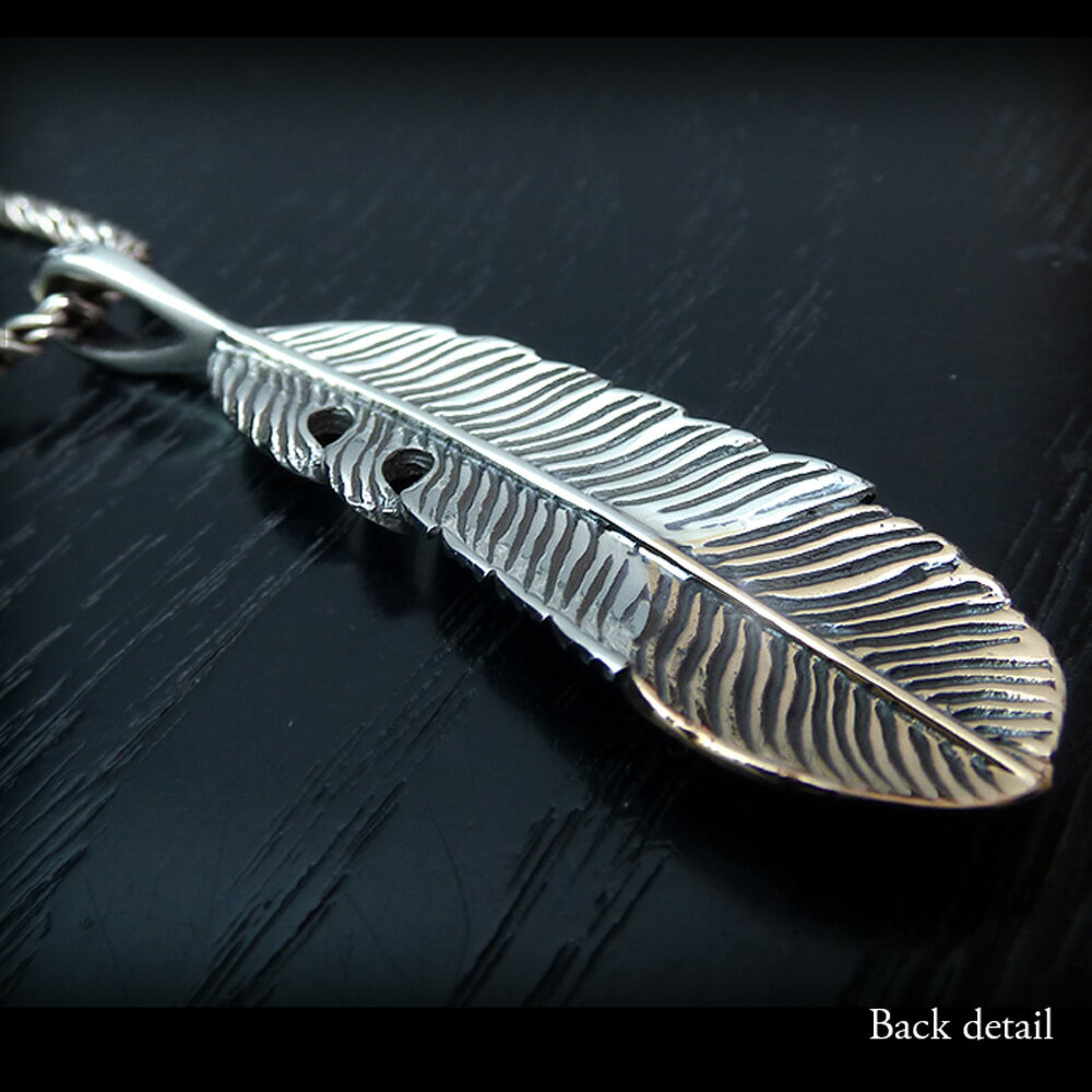 VASEERAゴールドアラベスクカービング56mmネイティブフェザー(羽根)シルバーペンダントトップ【シルバー925GA-0019】インディアンジュエリー