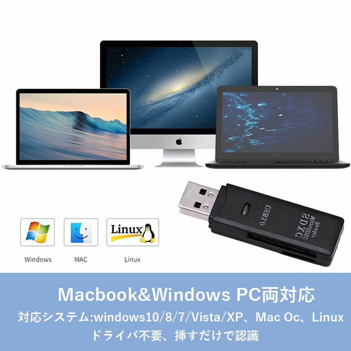 【送料無料】大容量SDカード対応LEDライト付きUSB3.0最大5Gbps高速SDカードリーダライター2スロットカード同時読み書き可能バスパワーカードリーダー1年保証付