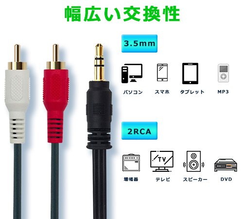 Lumen送料無料オーディオ変換ケーブル2m音声用3.5mmステレオミニプラグrArr;RCAプラグケーブル(赤白)rcaケーブル金メッキコネクタステレオミニプラグケーブルオーディオ機器接続用ケーブルrcacable