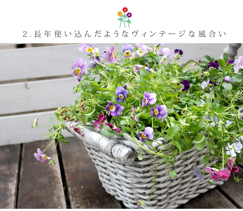 《SMST》マグネシウムプランターquot;OldBasketquot;(オールドバスケット)コンテナガーデンガーデンポッドプランターカゴ鉢プランター鉢カバーおしゃれ植木鉢かご風プランターバスケットアンティーククラシック編み模様bspl-400wht