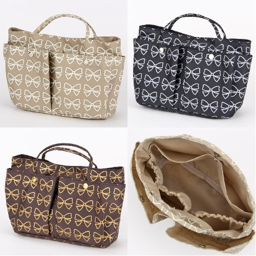 【バックインバック】【小さめ】バックインバックリボン柄インナーポーチM