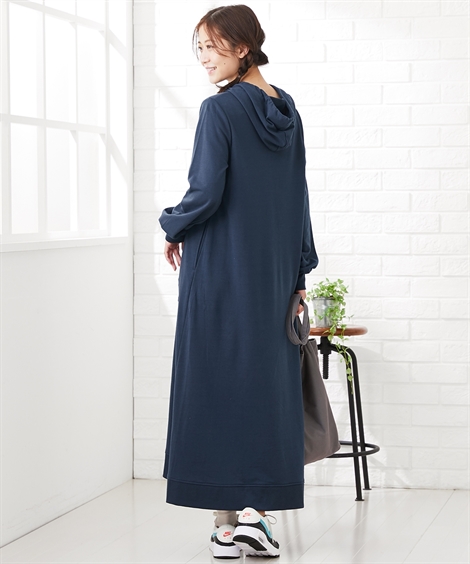 マタニティワンピース・授乳ワンピース|【産前・産後_授乳服】綿混スウェット_マタニティマキシ丈パーカーワンピース_ニッセン_nissen