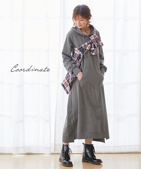 マタニティワンピース・授乳ワンピース|【産前・産後_授乳服】綿混スウェット_マタニティマキシ丈パーカーワンピース_ニッセン_nissen