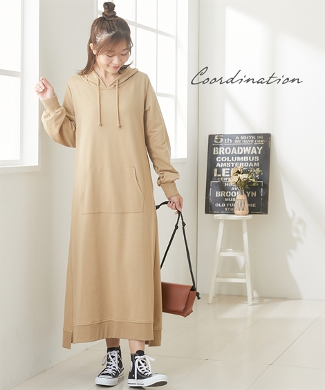 マタニティワンピース・授乳ワンピース|【産前・産後_授乳服】綿混スウェット_マタニティマキシ丈パーカーワンピース_ニッセン_nissen
