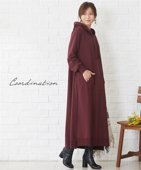 マタニティワンピース・授乳ワンピース|【産前・産後_授乳服】綿混スウェット_マタニティマキシ丈パーカーワンピース_ニッセン_nissen