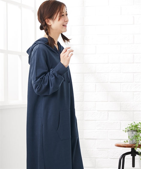 マタニティワンピース・授乳ワンピース|【産前・産後_授乳服】綿混スウェット_マタニティマキシ丈パーカーワンピース_ニッセン_nissen