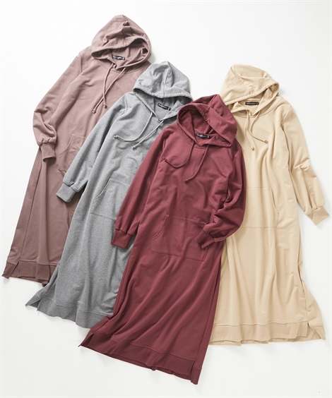 マタニティワンピース・授乳ワンピース|【産前・産後_授乳服】綿混スウェット_マタニティマキシ丈パーカーワンピース_ニッセン_nissen