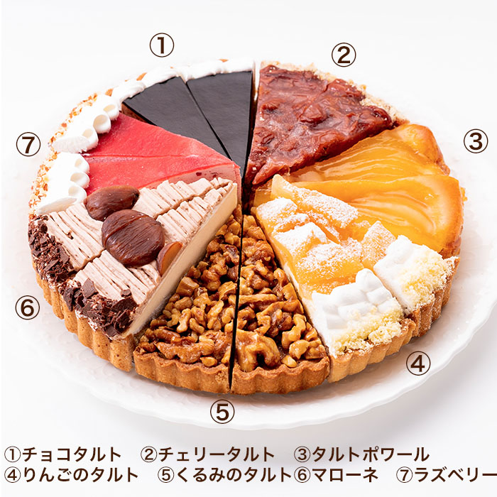あれもこれも楽しめる!7種タルトバラエティケーキセット7号21.0cmカット済み(7-14名)誕生日ケーキバースデーケーキ【ZK】