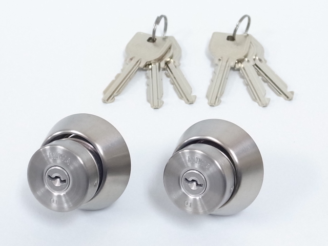 U9LA,DA取替用シリンダーシルバー色2個同一キーセット