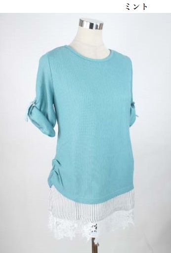 シャツとタンクトップのセットスラブ素材シャツアンサンブル七分袖(M~5L)ブルーストライプ・ターコイズ2色【お買い物マラソン協賛ポイント最大43.5倍!】