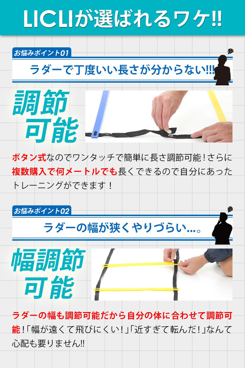 ラダートレーニング野球サッカー9mプレート21枚収納袋付き3カラー「連結可能スピードラダー」「瞬発力敏捷性アップ」「フットサルテニス練習」LICLIリクライ