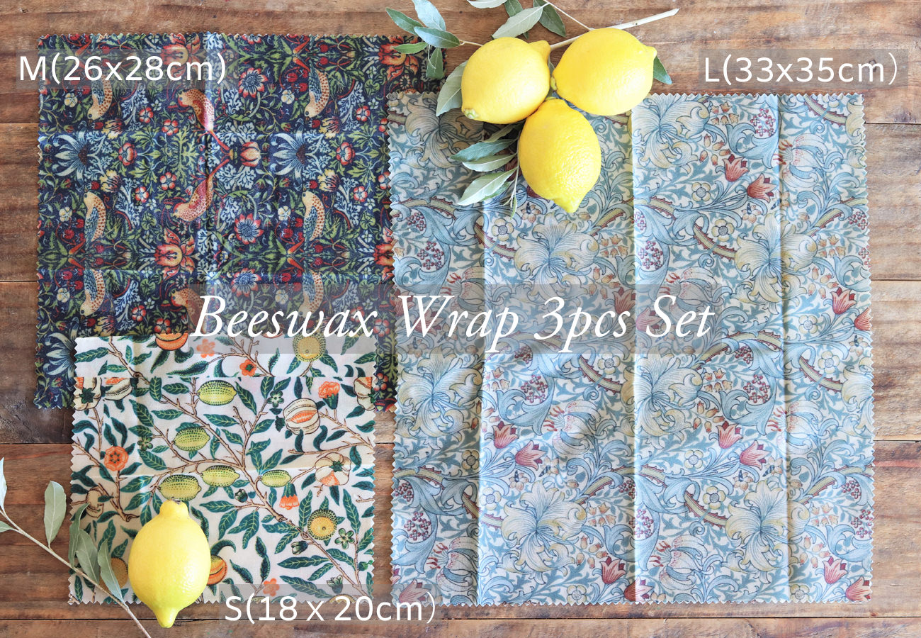 Jubileeジュビリーウィリアムモリスデザインミツロウワックスラップ3枚セット花柄天然蜜蝋キッチンツールオリジナルパッケージ付きエコサステナブルギフトプレゼント