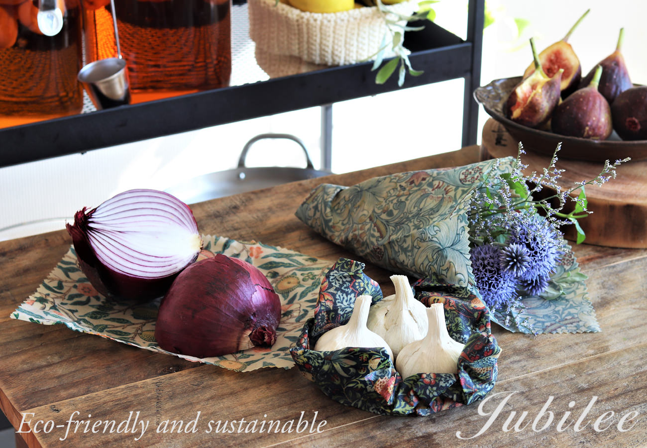 Jubileeジュビリーウィリアムモリスデザインミツロウワックスラップ3枚セット花柄天然蜜蝋キッチンツールオリジナルパッケージ付きエコサステナブルギフトプレゼント